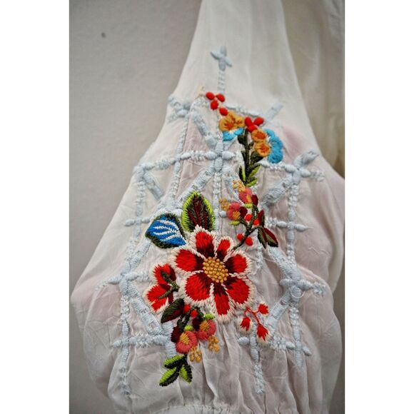 Johnny Was Women's Sz M White Floral Embroidered Tunic Blouse - Picture 5 of 11